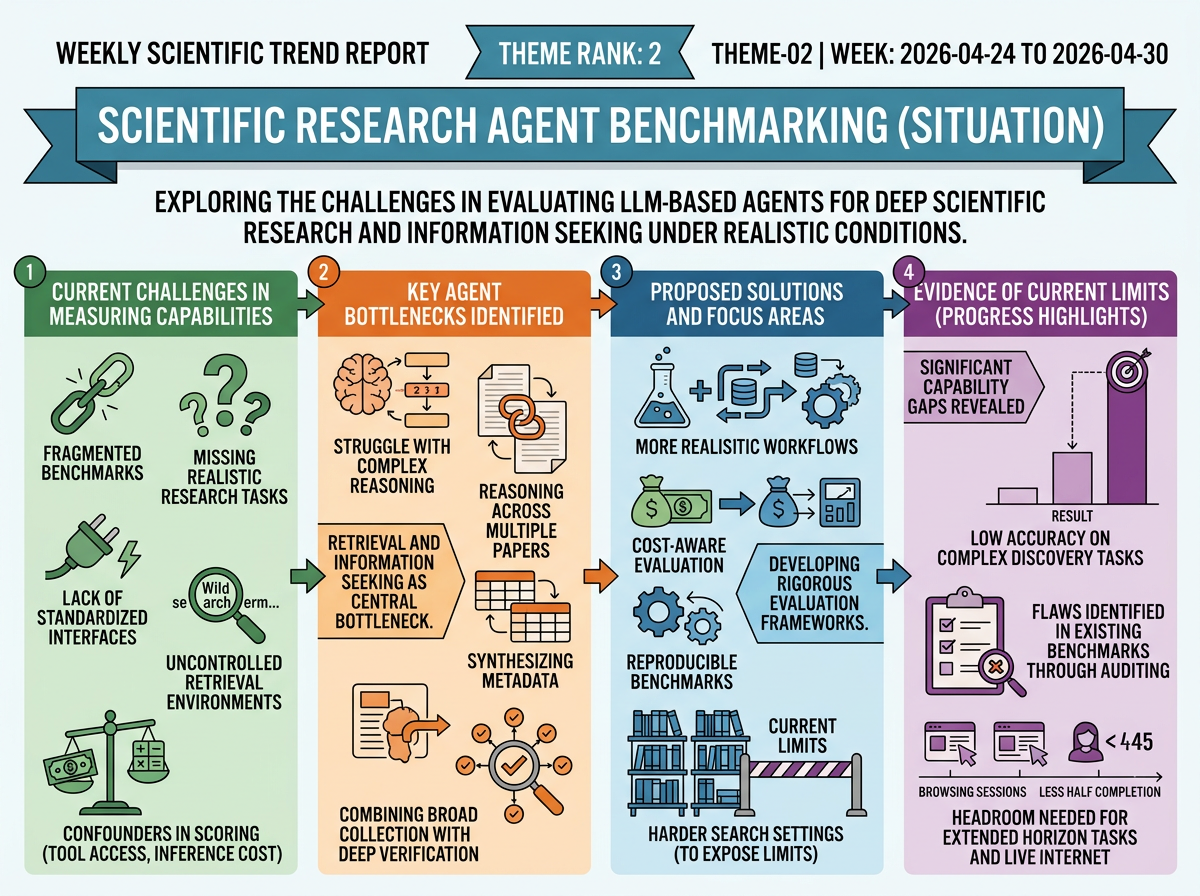 Scientific Research Agent Benchmarking situation infographic