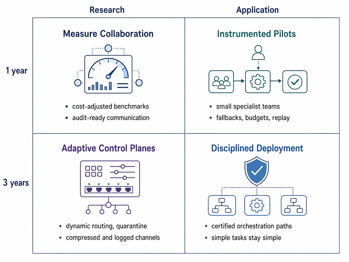 Mixed-scenario 1-year/3-year research/application infographic