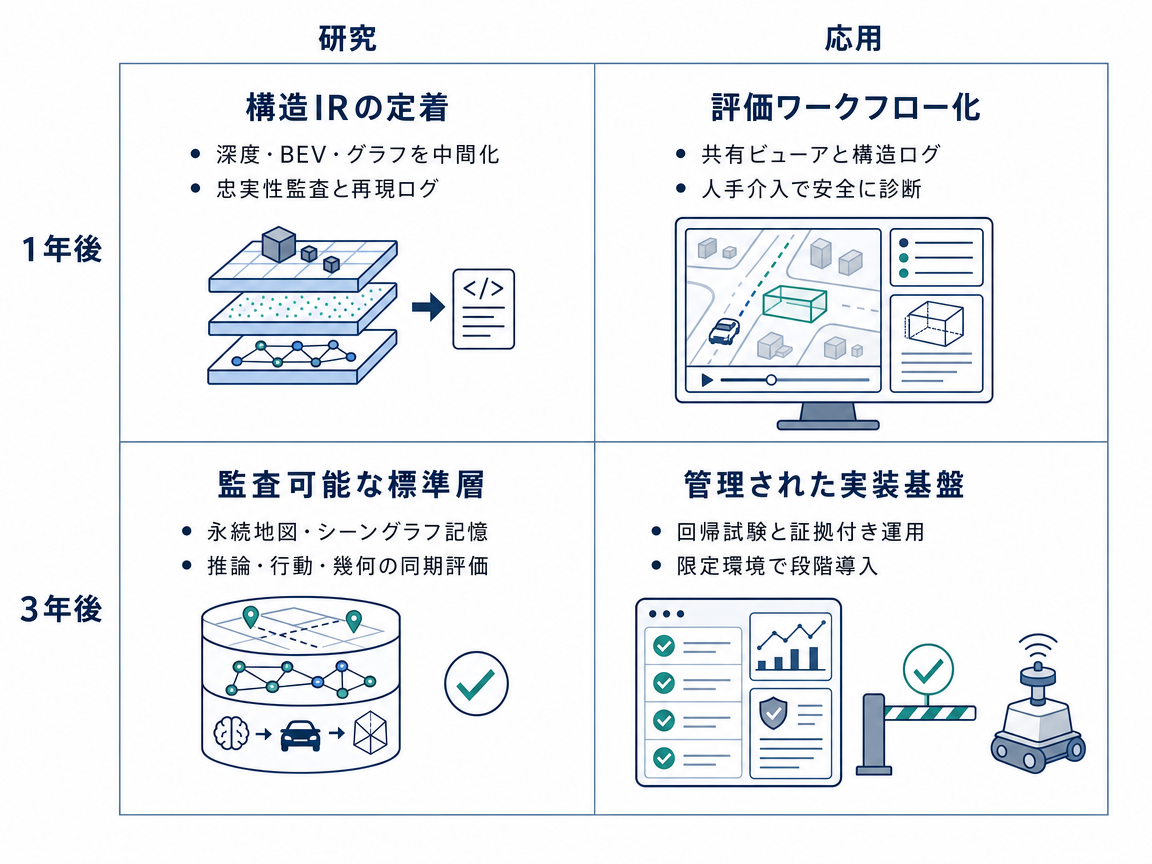シナリオ統合の1年後・3年後 研究・応用インフォグラフィック