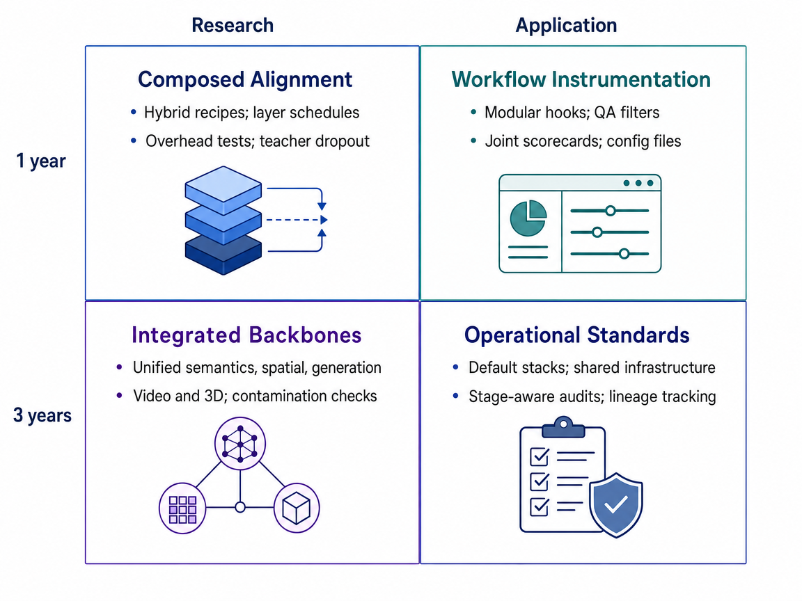 Mixed-scenario 1-year/3-year research/application infographic