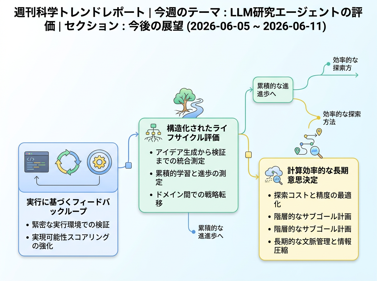 LLM研究エージェントの評価 の展望インフォグラフィクス