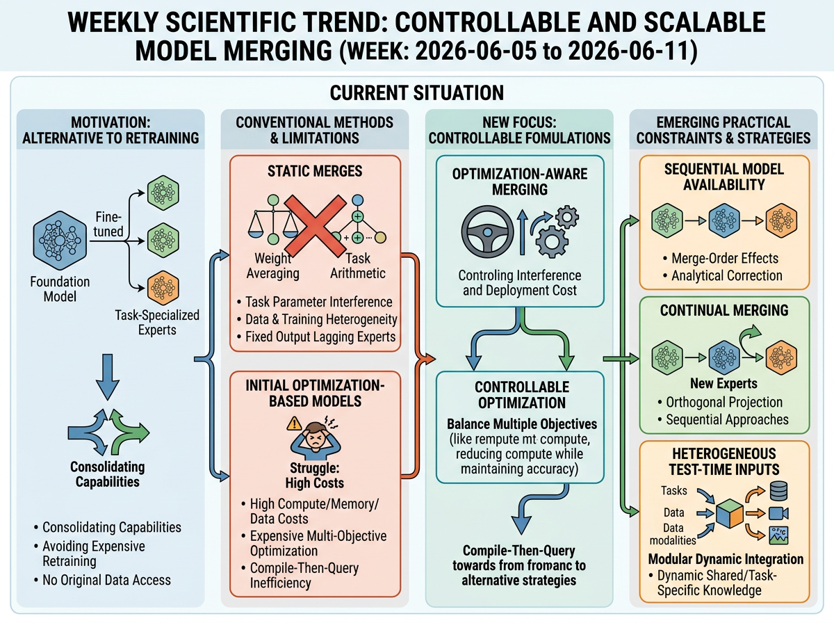 Controllable and Scalable Model Merging situation infographic