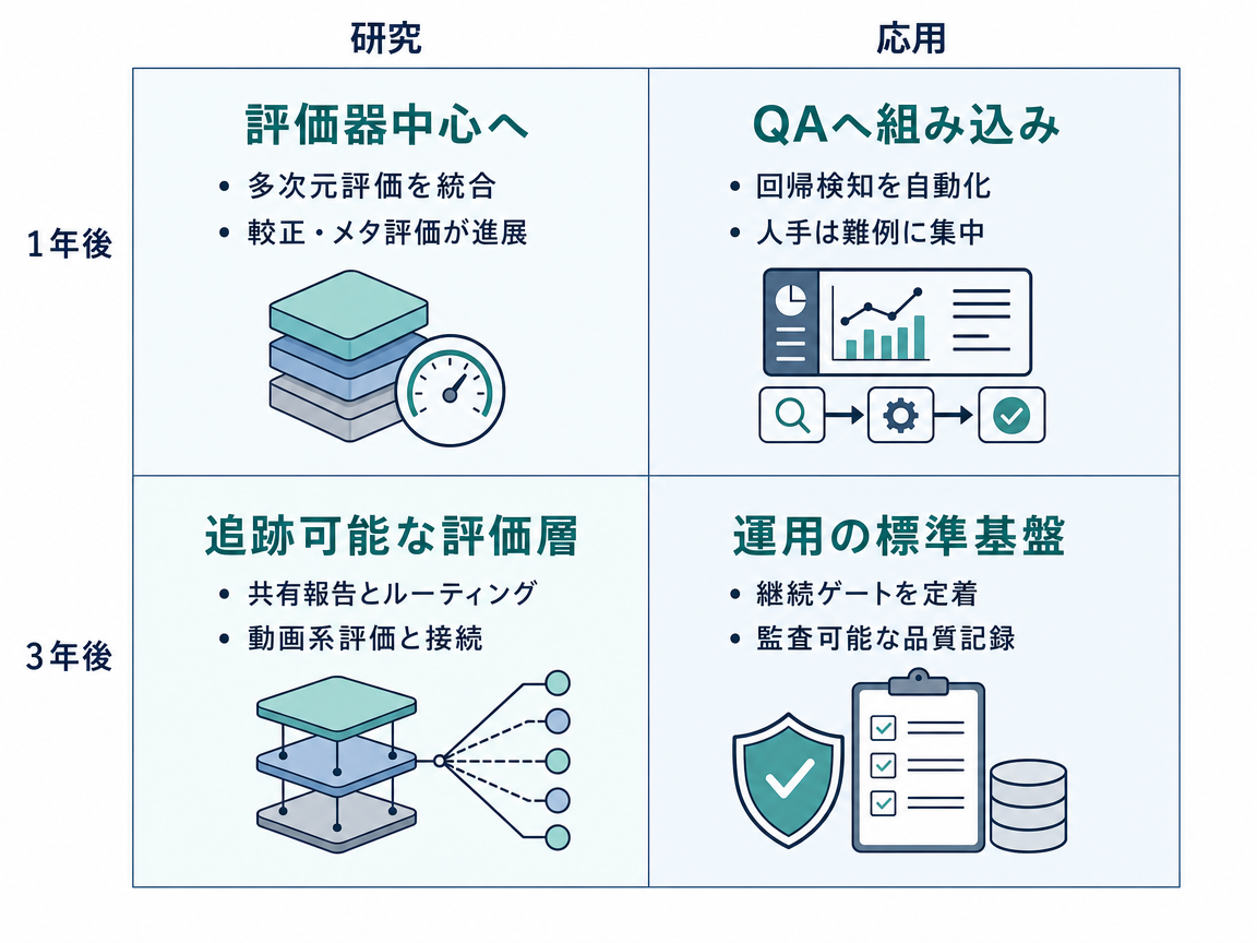 シナリオ統合の1年後・3年後 研究・応用インフォグラフィック