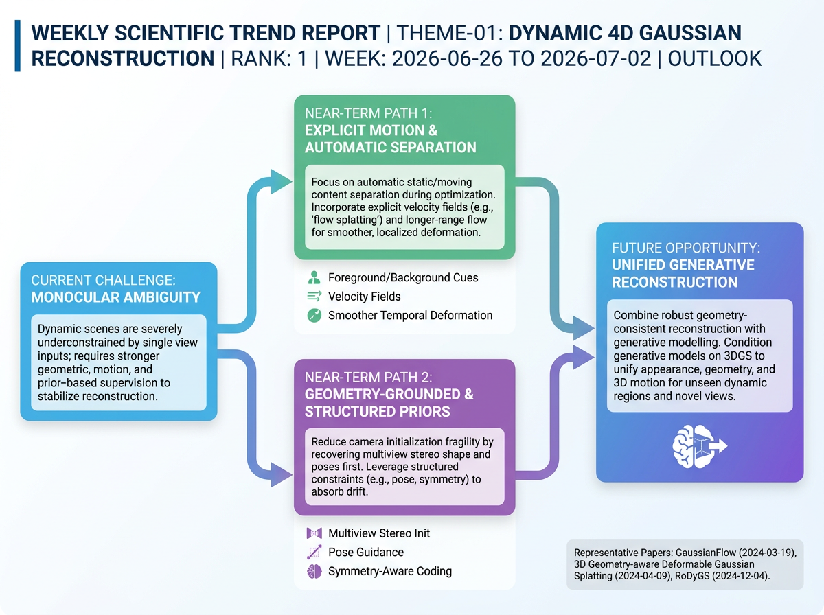 Dynamic 4D Gaussian Reconstruction outlook infographic
