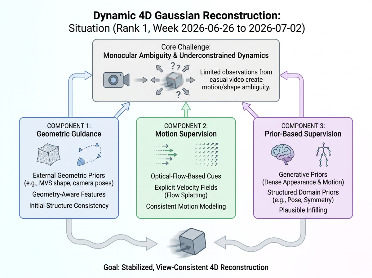 Dynamic 4D Gaussian Reconstruction situation infographic