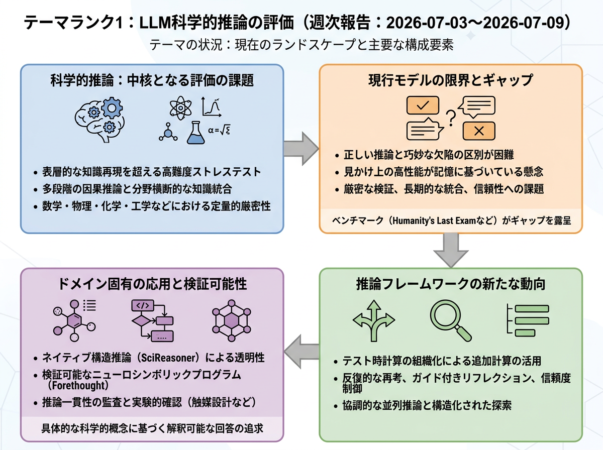 LLM科学的推論の評価 の現状インフォグラフィクス