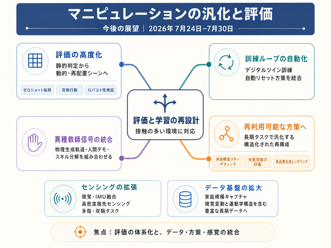 マニピュレーションの汎化と評価 の展望インフォグラフィクス