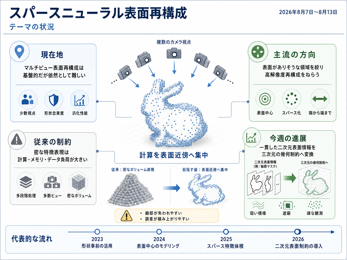スパースニューラル表面再構成 の現状インフォグラフィクス
