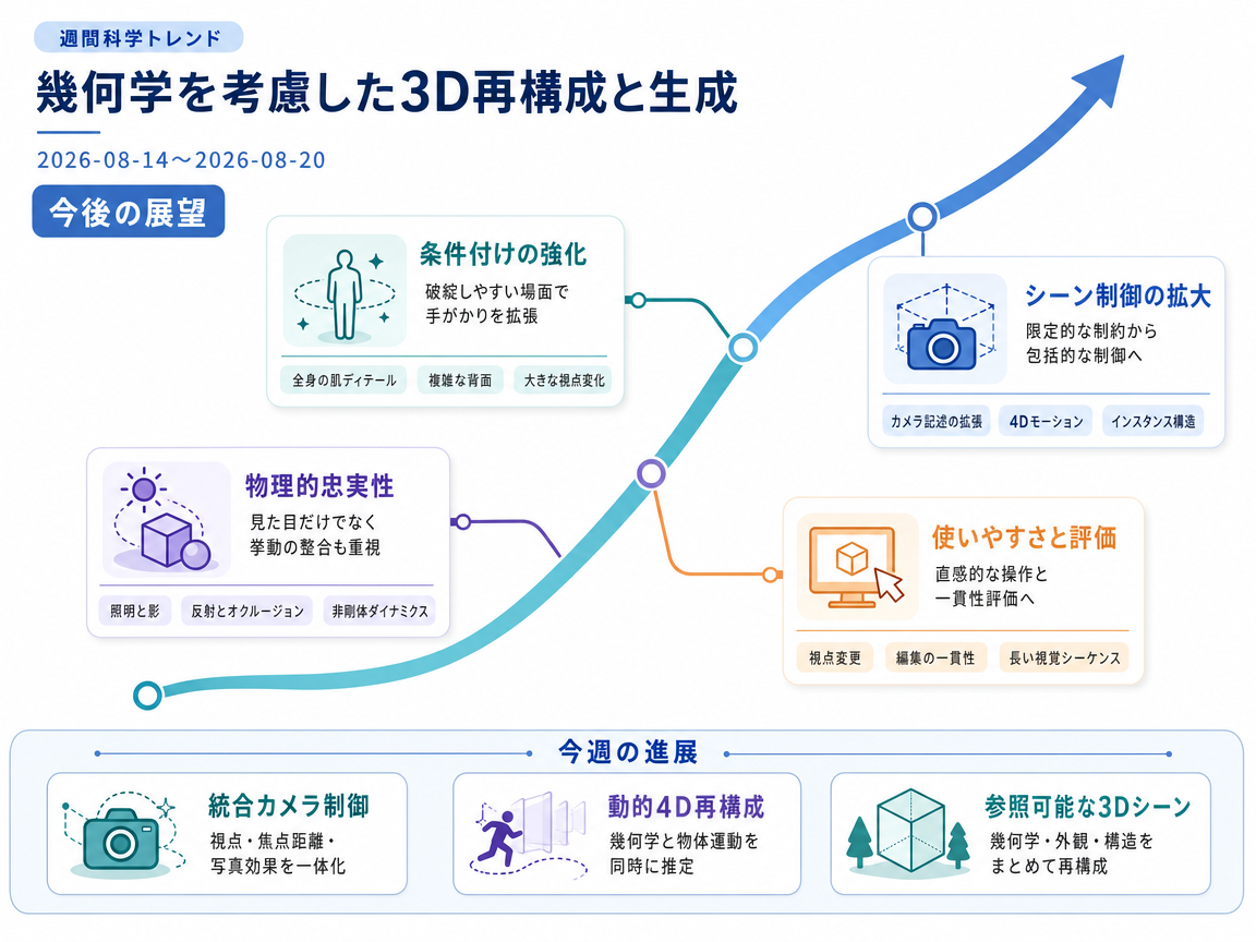 幾何学を考慮した3D再構成と生成 の展望インフォグラフィクス