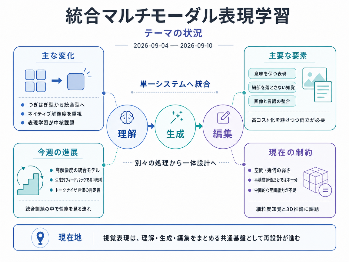 統合マルチモーダル表現学習 の現状インフォグラフィクス