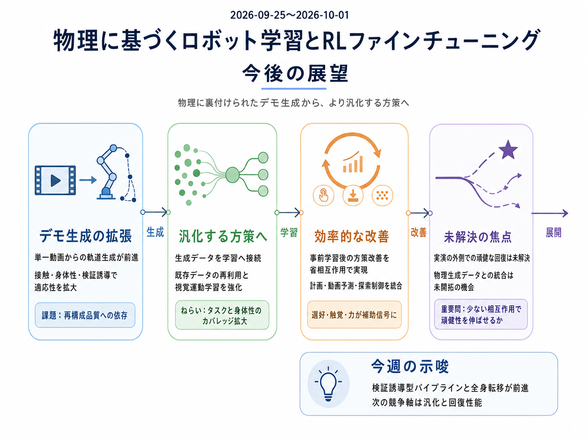 物理に基づくロボット学習とRLファインチューニング の展望インフォグラフィクス