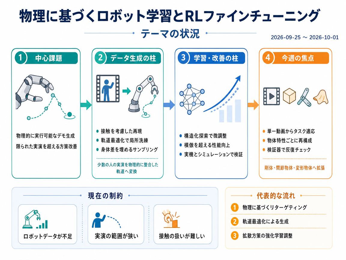 物理に基づくロボット学習とRLファインチューニング の現状インフォグラフィクス