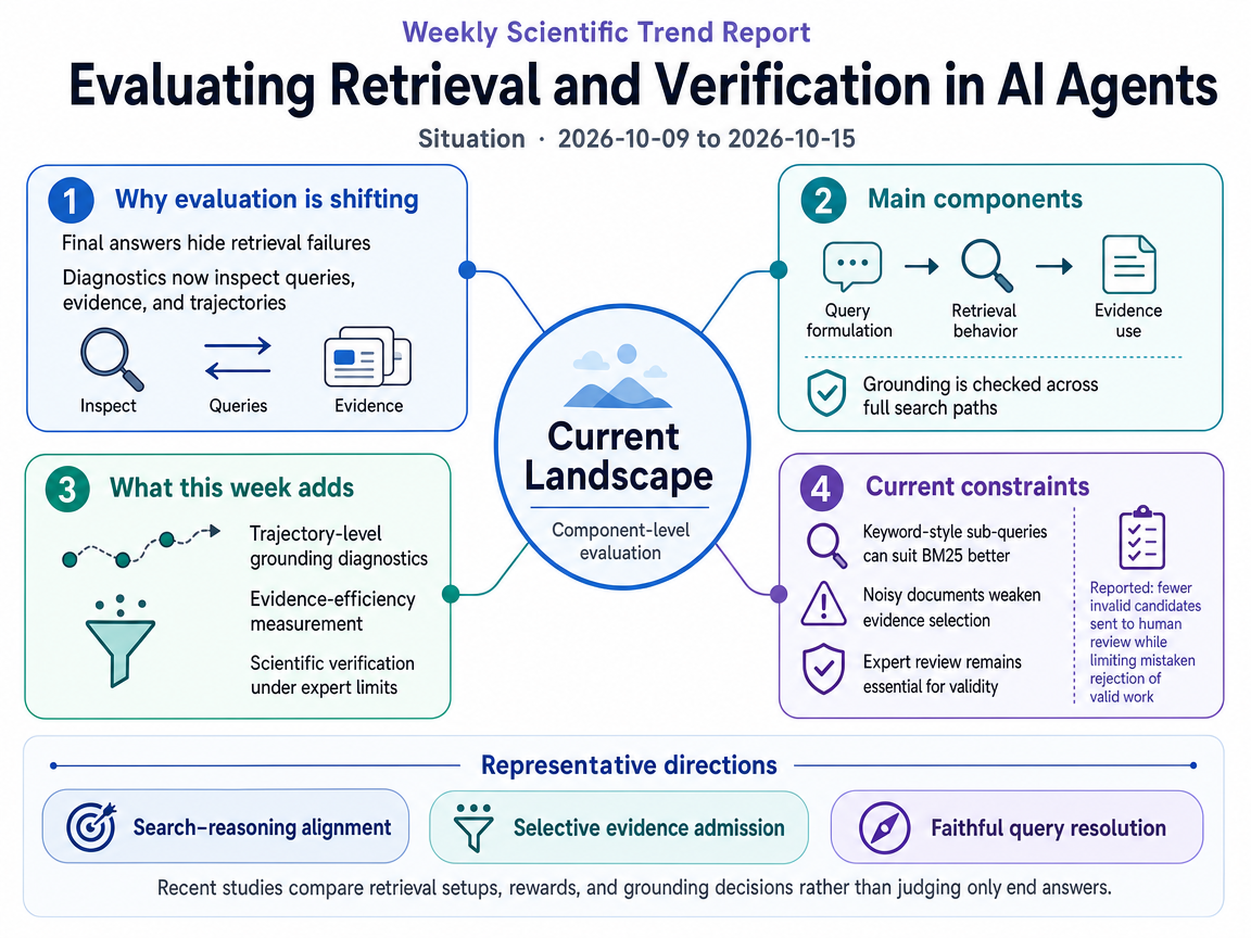 Evaluating Retrieval and Verification in AI Agents situation infographic