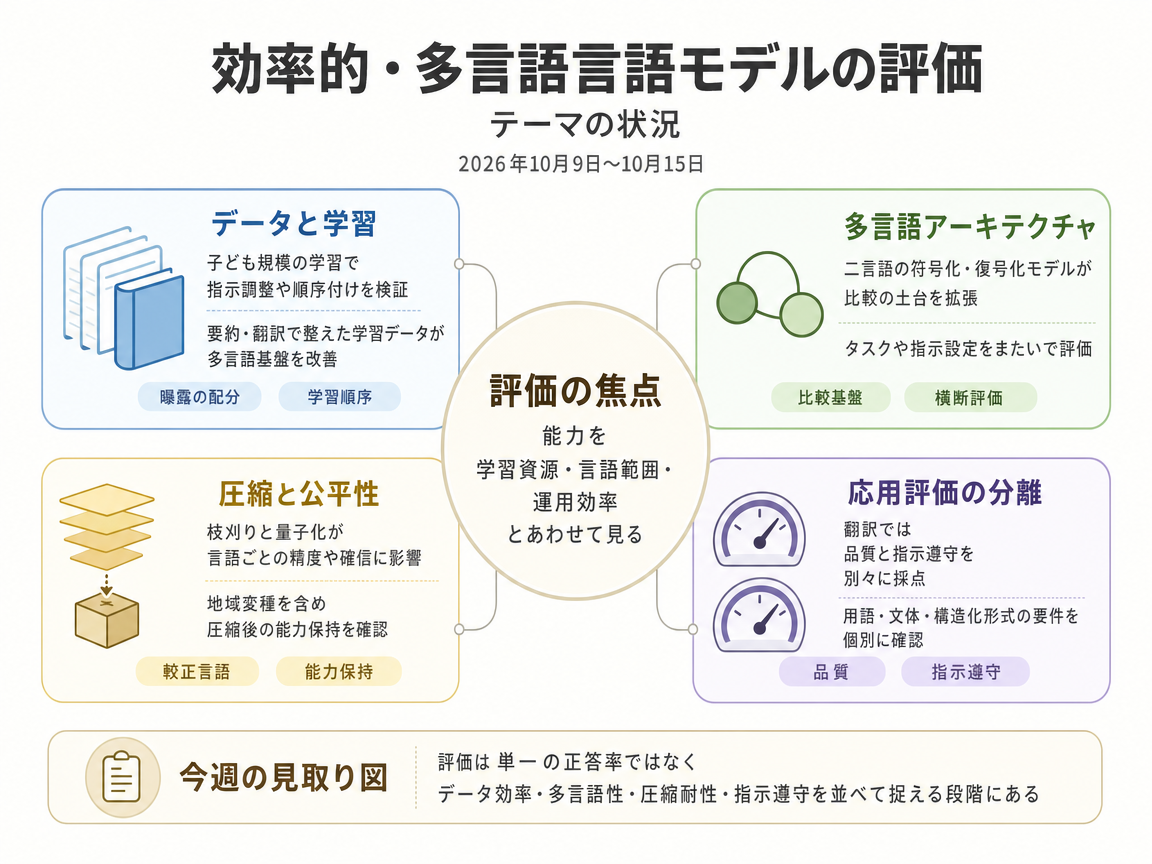 効率的・多言語言語モデルの評価 の現状インフォグラフィクス