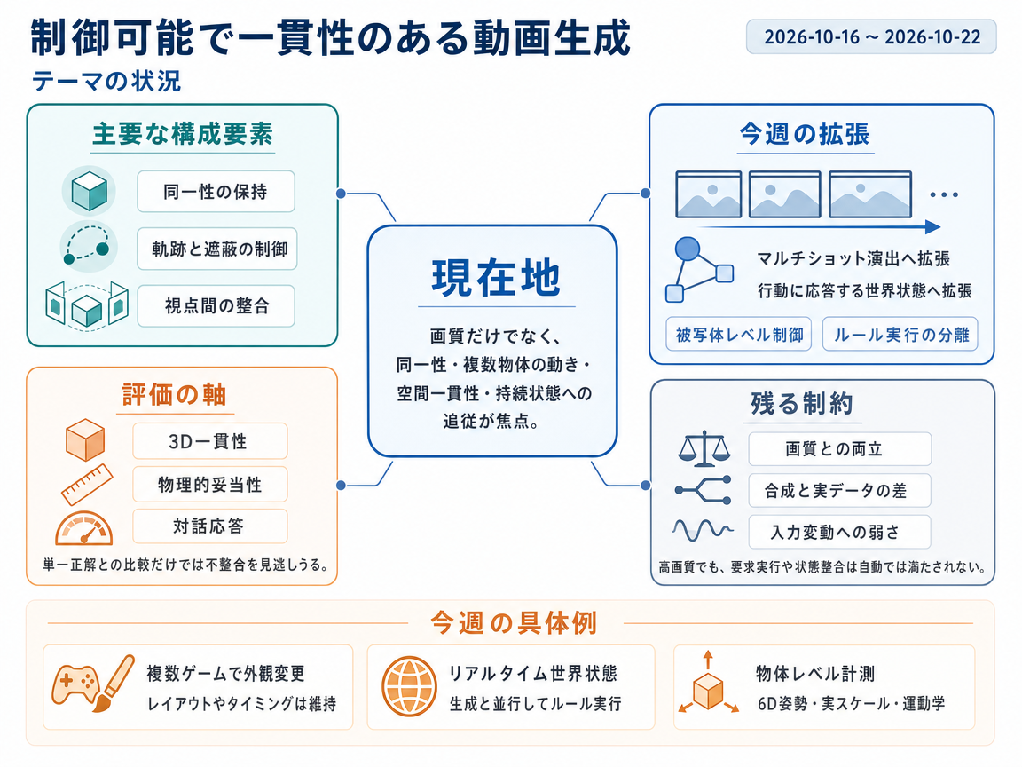 制御可能で一貫性のある動画生成 の現状インフォグラフィクス